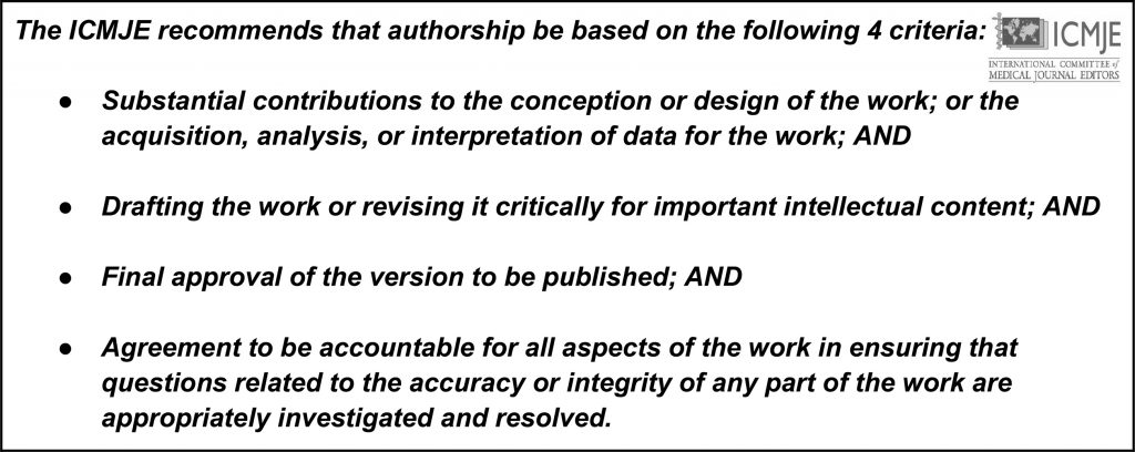 Appropriate authorship guidelines from ICJME